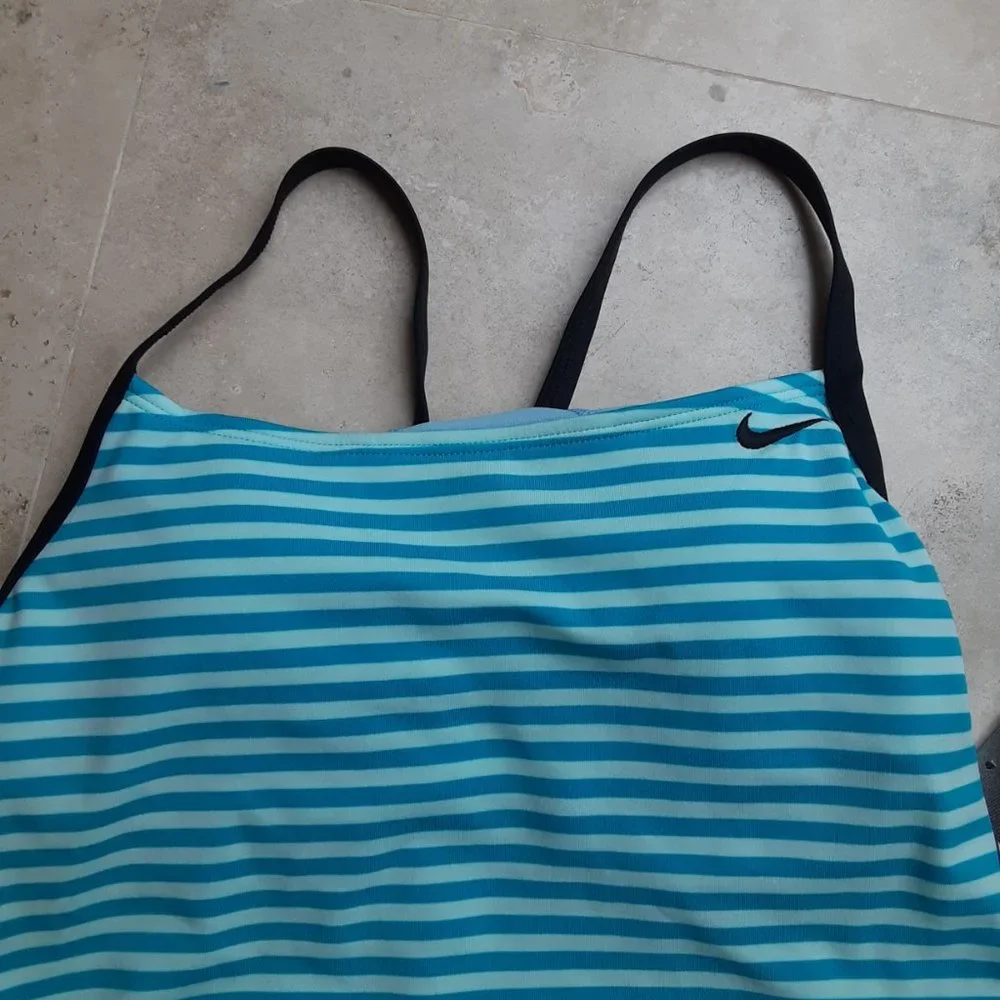 NIKE Laser Stripe Racerback Tankini Swimsuit Blue - Picture 2 of 8